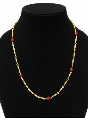 Vintage Gold-Tone Red Faceted Bead Necklace (c. 1975–1985)